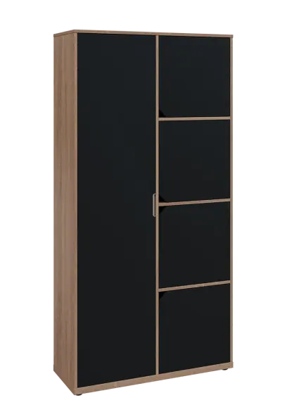 KSR6-82 L skříň šatní, 1x výsuvné ramínko, 4x dvířka, 2053x1022x400 mm, provedení levé, dub bardolino/černá